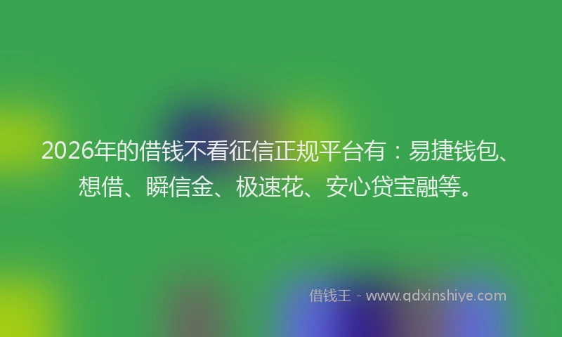 2026年的借钱不看征信正规平台有：易捷钱包、想借、瞬信金、极速花、安心贷宝融等。