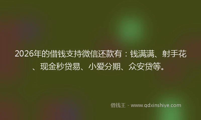 2026年的借钱支持微信还款有：钱满满、射手花、现金秒贷易、小爱分期、众安贷等。