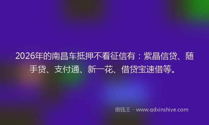 2026年的南昌车抵押不看征信有：紫晶信贷、随手贷、支付通、新一花、借贷宝速借等。