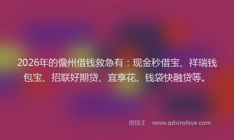 2026年的儋州借钱救急有：现金秒借宝、祥瑞钱包宝、招联好期贷、宜享花、钱袋快融贷等。