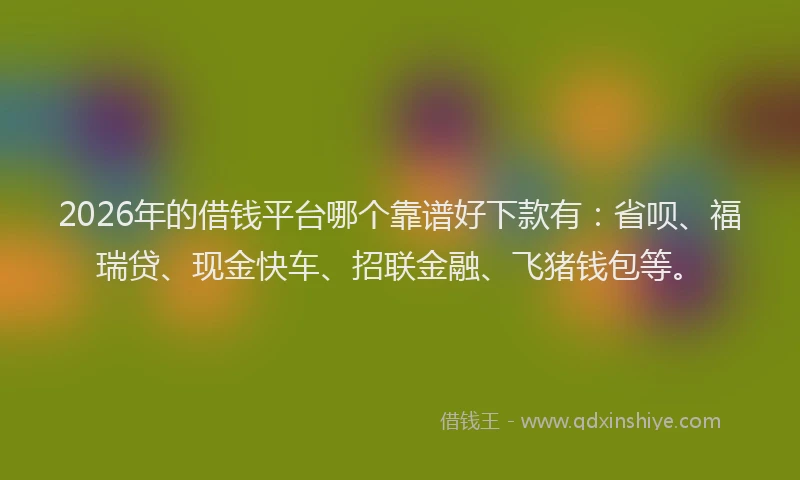 2026年的借钱平台哪个靠谱好下款有：省呗、福瑞贷、现金快车、招联金融、飞猪钱包等。