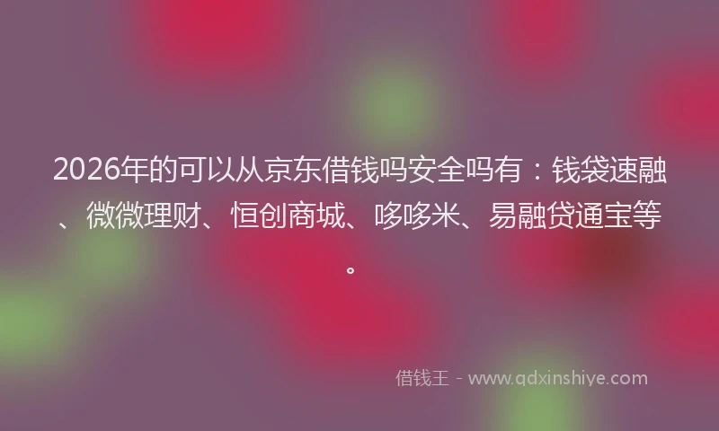 2026年的可以从京东借钱吗安全吗有：钱袋速融、微微理财、恒创商城、哆哆米、易融贷通宝等。