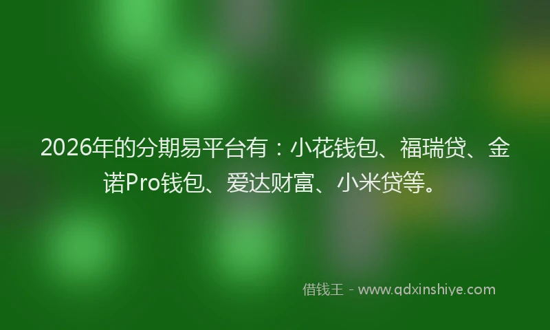 2026年的分期易平台有：小花钱包、福瑞贷、金诺Pro钱包、爱达财富、小米贷等。