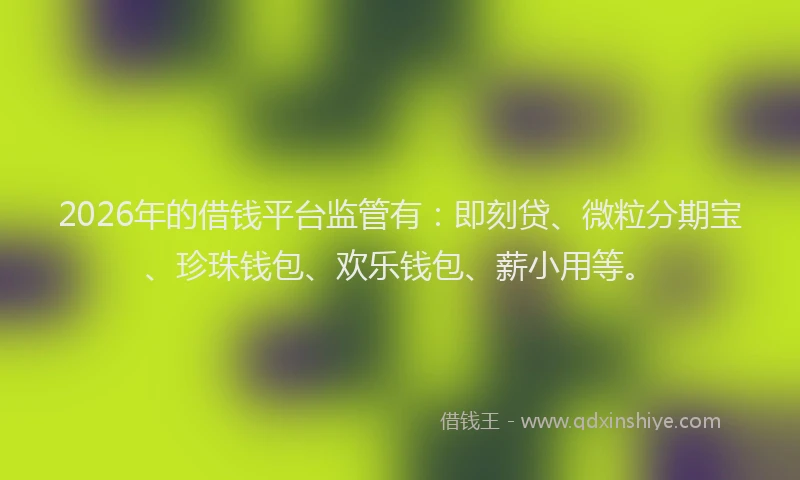 2026年的借钱平台监管有：即刻贷、微粒分期宝、珍珠钱包、欢乐钱包、薪小用等。