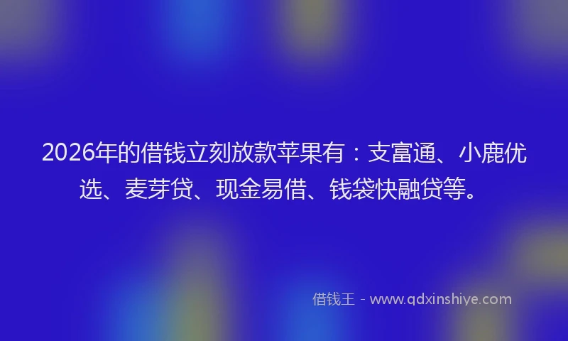 2026年的借钱立刻放款苹果有：支富通、小鹿优选、麦芽贷、现金易借、钱袋快融贷等。