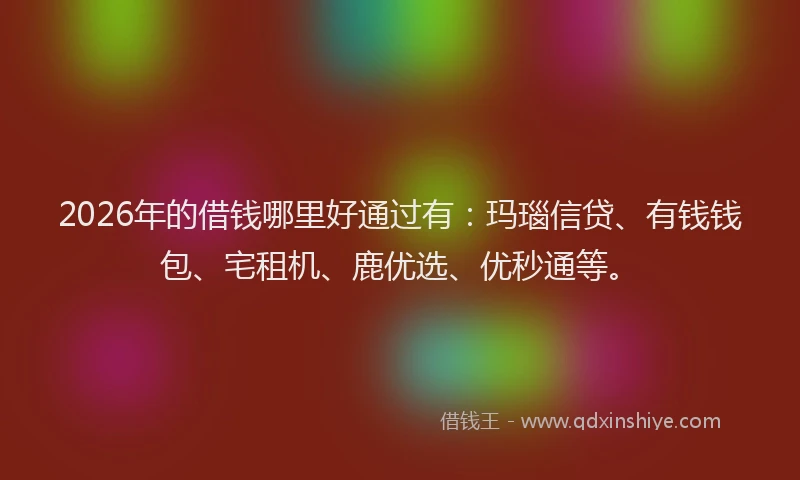 2026年的借钱哪里好通过有：玛瑙信贷、有钱钱包、宅租机、鹿优选、优秒通等。