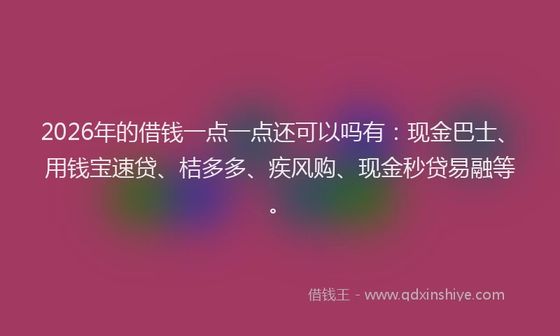 2026年的借钱一点一点还可以吗有：现金巴士、用钱宝速贷、桔多多、疾风购、现金秒贷易融等。