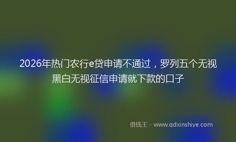 2026年热门农行e贷申请不通过，罗列五个无视黑白无视征信申请就下款的口子