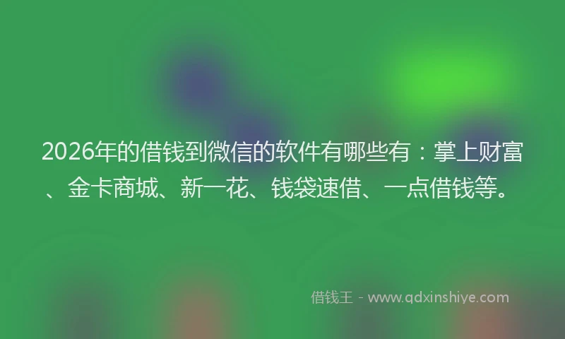 2026年的借钱到微信的软件有哪些有：掌上财富、金卡商城、新一花、钱袋速借、一点借钱等。