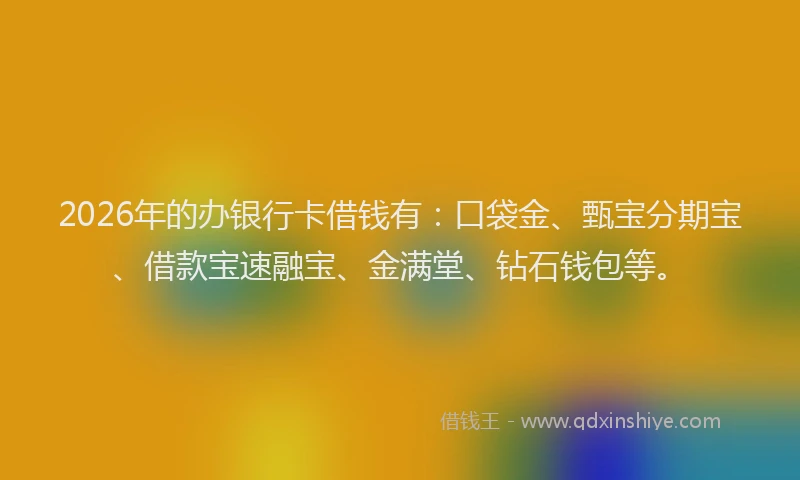 2026年的办银行卡借钱有：口袋金、甄宝分期宝、借款宝速融宝、金满堂、钻石钱包等。