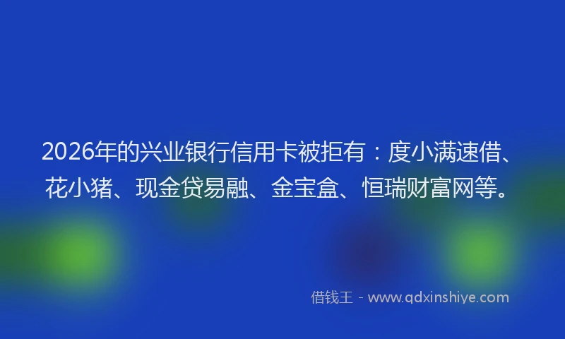 2026年的兴业银行信用卡被拒有：度小满速借、花小猪、现金贷易融、金宝盒、恒瑞财富网等。