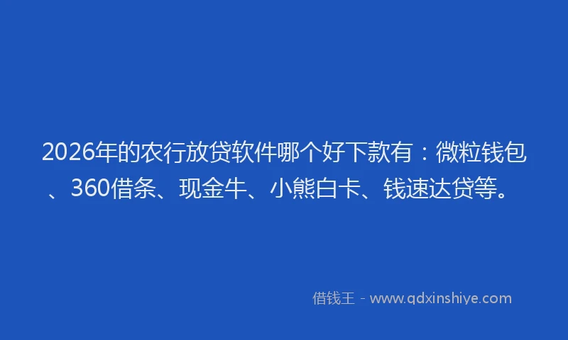 2026年的农行放贷软件哪个好下款有：微粒钱包、360借条、现金牛、小熊白卡、钱速达贷等。