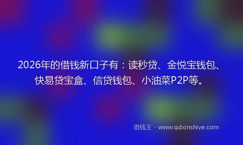 2026年的借钱新口子有：读秒贷、金悦宝钱包、快易贷宝盒、信贷钱包、小油菜P2P等。