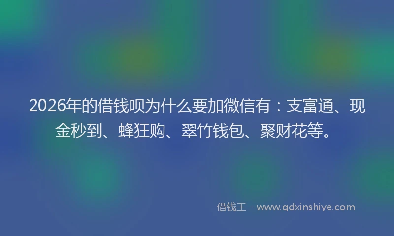 2026年的借钱呗为什么要加微信有：支富通、现金秒到、蜂狂购、翠竹钱包、聚财花等。