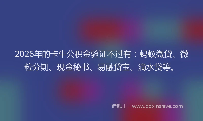 2026年的卡牛公积金验证不过有：蚂蚁微贷、微粒分期、现金秘书、易融贷宝、滴水贷等。