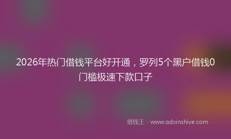 2026年热门借钱平台好开通，罗列5个黑户借钱0门槛极速下款口子