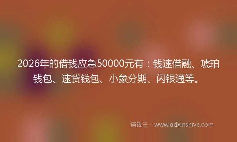2026年的借钱应急50000元有：钱速借融、琥珀钱包、速贷钱包、小象分期、闪银通等。
