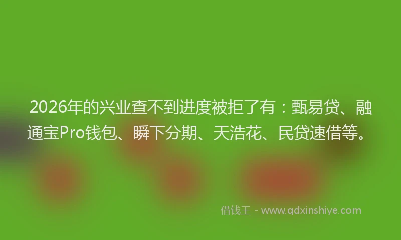 2026年的兴业查不到进度被拒了有：甄易贷、融通宝Pro钱包、瞬下分期、天浩花、民贷速借等。