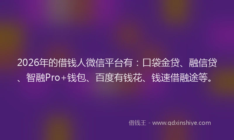 2026年的借钱人微信平台有：口袋金贷、融信贷、智融Pro+钱包、百度有钱花、钱速借融途等。
