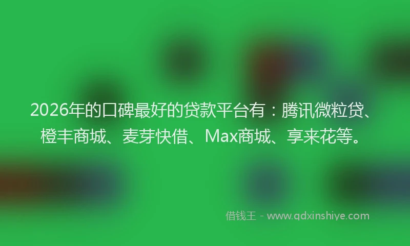 2026年的口碑最好的贷款平台有：腾讯微粒贷、橙丰商城、麦芽快借、Max商城、享来花等。