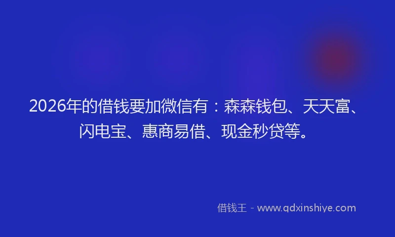 2026年的借钱要加微信有：森森钱包、天天富、闪电宝、惠商易借、现金秒贷等。