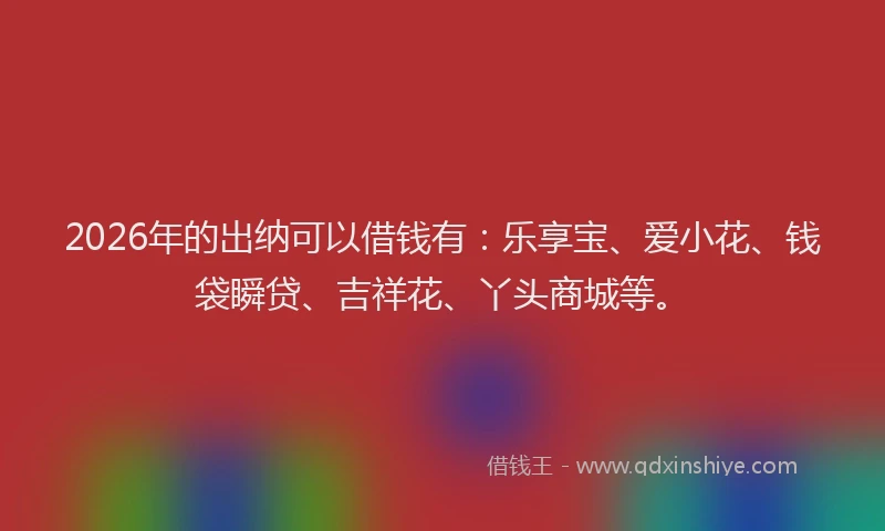 2026年的出纳可以借钱有：乐享宝、爱小花、钱袋瞬贷、吉祥花、丫头商城等。