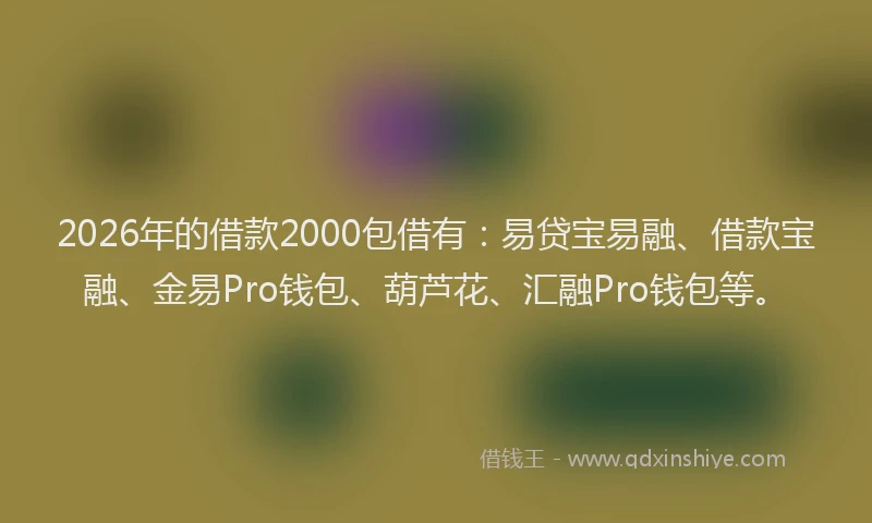 2026年的借款2000包借有：易贷宝易融、借款宝融、金易Pro钱包、葫芦花、汇融Pro钱包等。