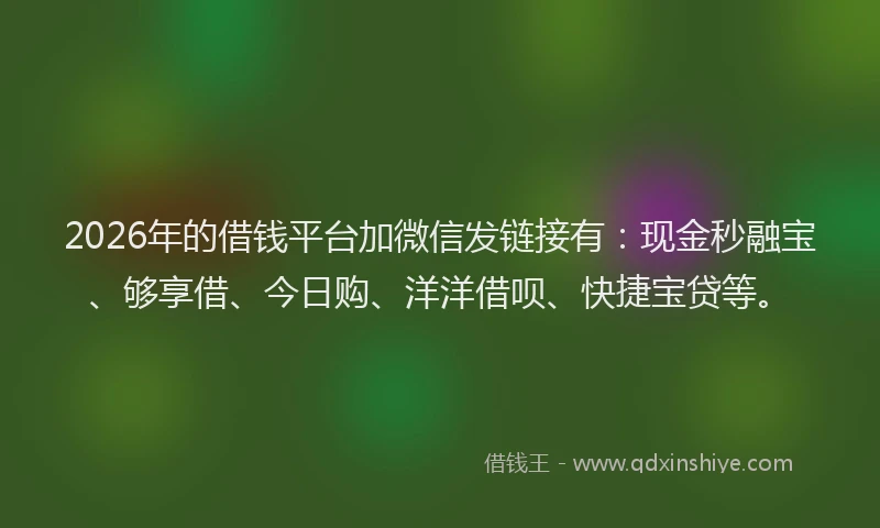 2026年的借钱平台加微信发链接有：现金秒融宝、够享借、今日购、洋洋借呗、快捷宝贷等。