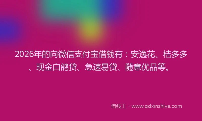 2026年的向微信支付宝借钱有：安逸花、桔多多、现金白鸽贷、急速易贷、随意优品等。
