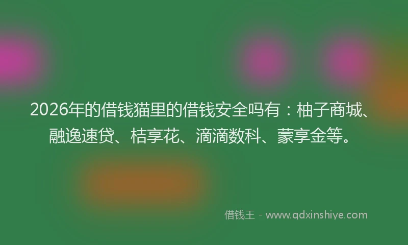 2026年的借钱猫里的借钱安全吗有：柚子商城、融逸速贷、桔享花、滴滴数科、蒙享金等。
