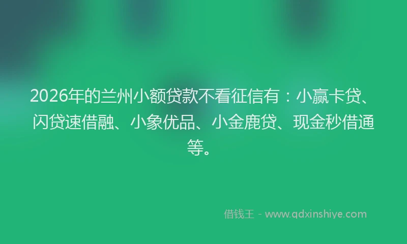 2026年的兰州小额贷款不看征信有：小赢卡贷、闪贷速借融、小象优品、小金鹿贷、现金秒借通等。