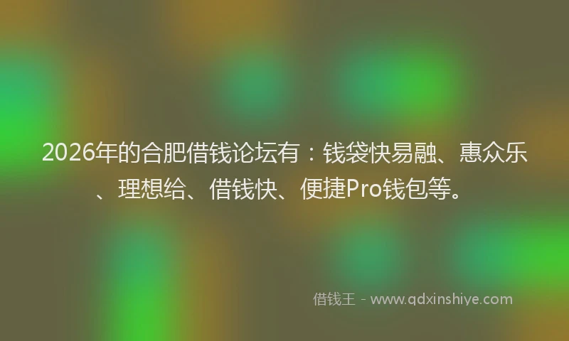 2026年的合肥借钱论坛有：钱袋快易融、惠众乐、理想给、借钱快、便捷Pro钱包等。