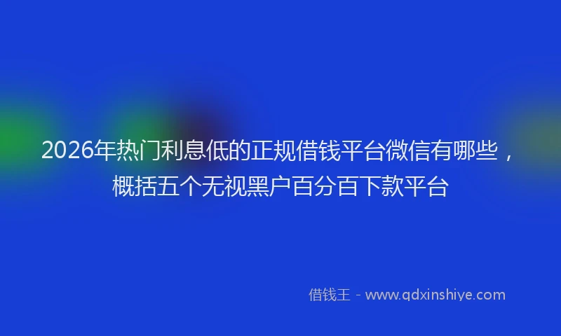 2026年热门利息低的正规借钱平台微信有哪些，概括五个无视黑户百分百下款平台