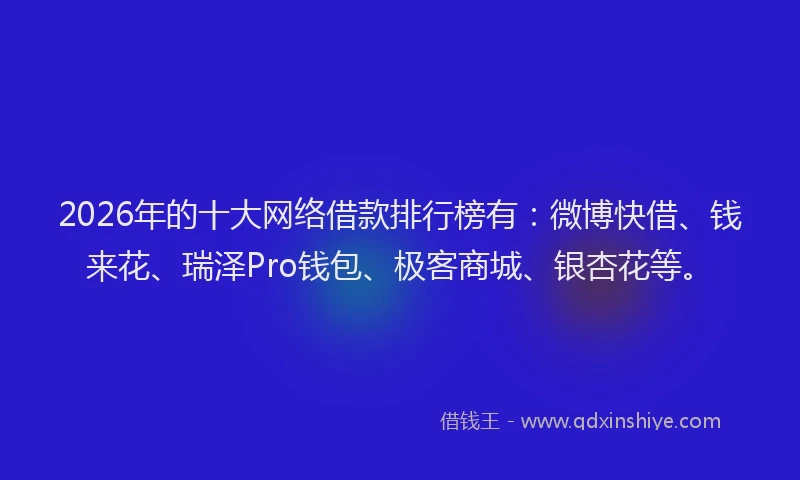 2026年的十大网络借款排行榜有：微博快借、钱来花、瑞泽Pro钱包、极客商城、银杏花等。