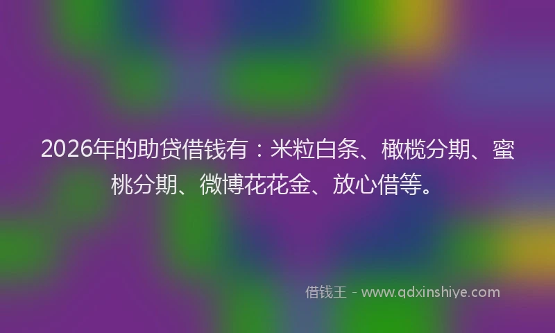 2026年的助贷借钱有：米粒白条、橄榄分期、蜜桃分期、微博花花金、放心借等。
