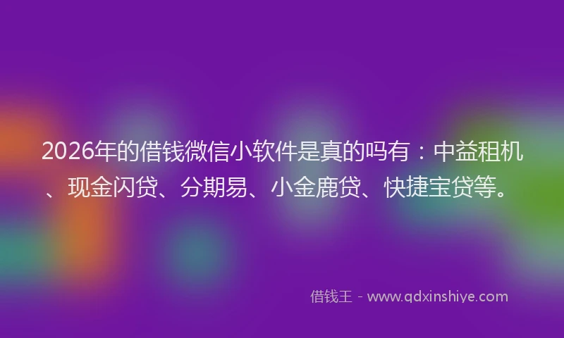 2026年的借钱微信小软件是真的吗有：中益租机、现金闪贷、分期易、小金鹿贷、快捷宝贷等。