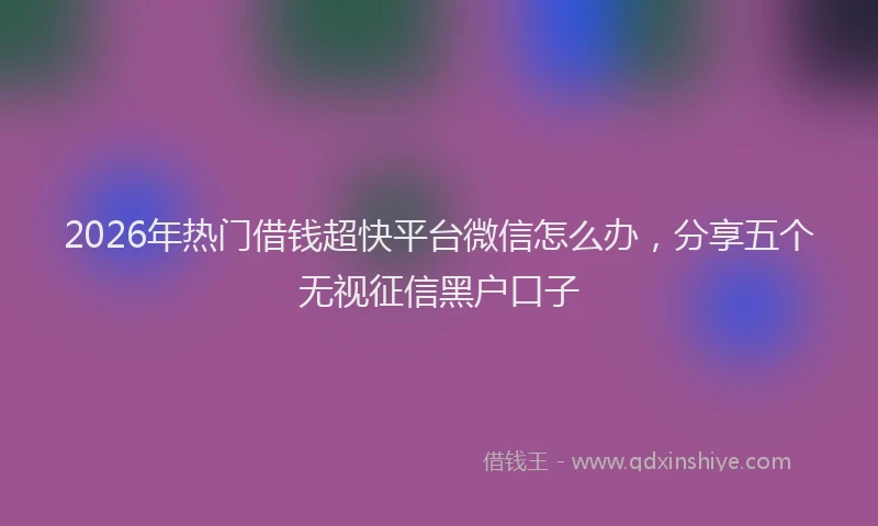 2026年热门借钱超快平台微信怎么办，分享五个无视征信黑户口子