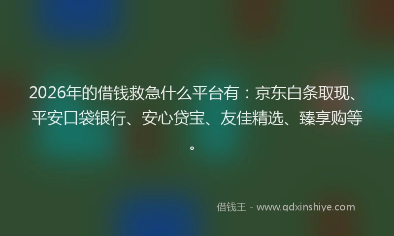 2026年的借钱救急什么平台有：京东白条取现、平安口袋银行、安心贷宝、友佳精选、臻享购等。