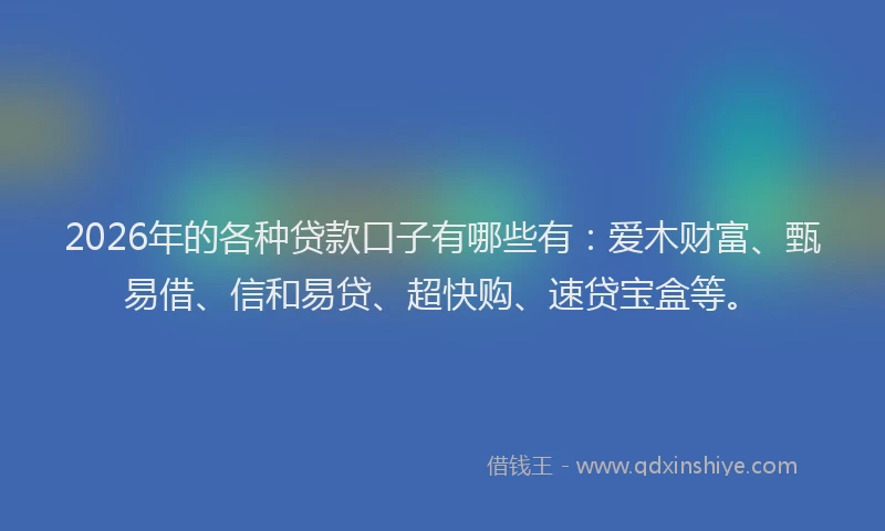 2026年的各种贷款口子有哪些有：爱木财富、甄易借、信和易贷、超快购、速贷宝盒等。