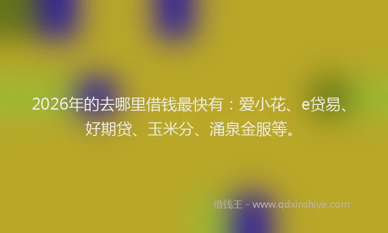 2026年的去哪里借钱最快有：爱小花、e贷易、好期贷、玉米分、涌泉金服等。