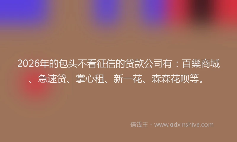 2026年的包头不看征信的贷款公司有：百樂商城、急速贷、掌心租、新一花、森森花呗等。