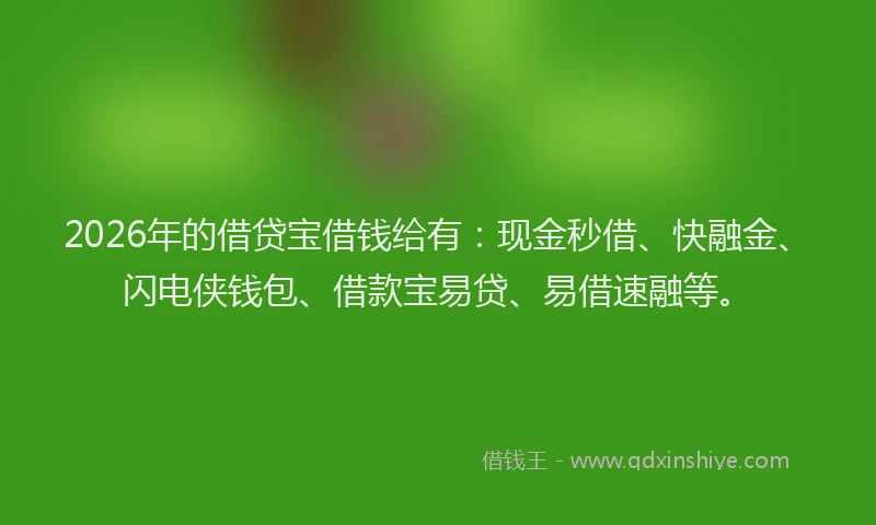 2026年的借贷宝借钱给有：现金秒借、快融金、闪电侠钱包、借款宝易贷、易借速融等。