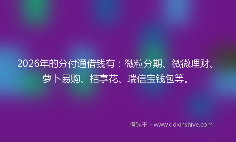 2026年的分付通借钱有：微粒分期、微微理财、萝卜易购、桔享花、瑞信宝钱包等。