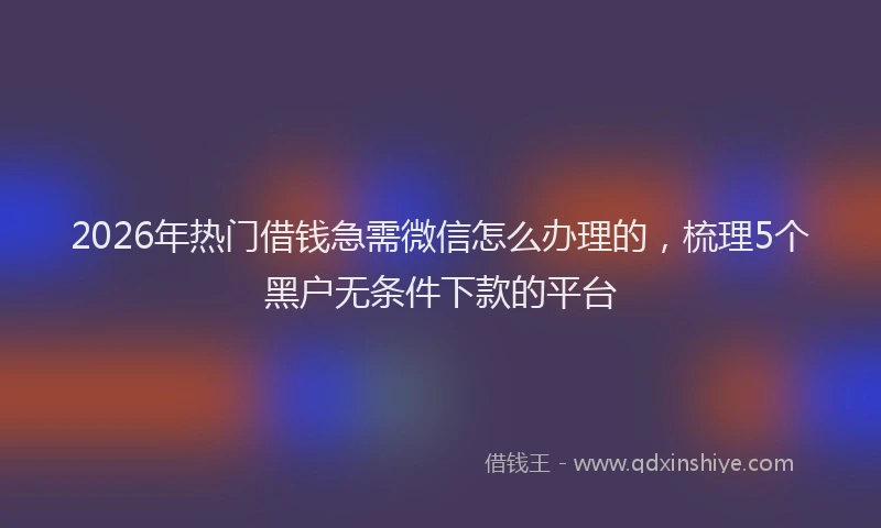 2026年热门借钱急需微信怎么办理的，梳理5个黑户无条件下款的平台