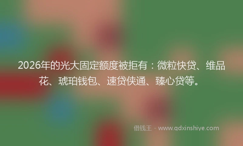 2026年的光大固定额度被拒有：微粒快贷、维品花、琥珀钱包、速贷侠通、臻心贷等。