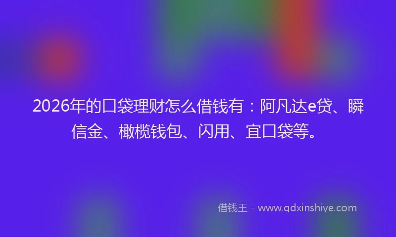 2026年的口袋理财怎么借钱有：阿凡达e贷、瞬信金、橄榄钱包、闪用、宜口袋等。