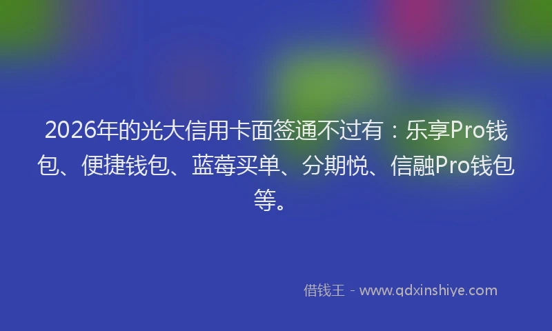 2026年的光大信用卡面签通不过有：乐享Pro钱包、便捷钱包、蓝莓买单、分期悦、信融Pro钱包等。