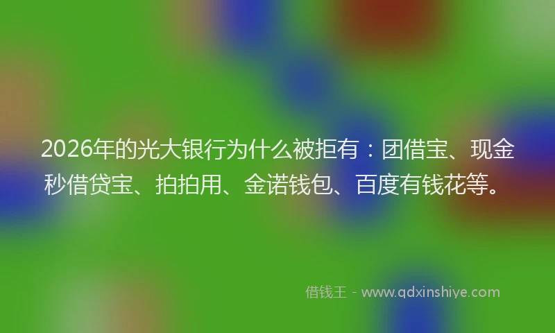 2026年的光大银行为什么被拒有：团借宝、现金秒借贷宝、拍拍用、金诺钱包、百度有钱花等。