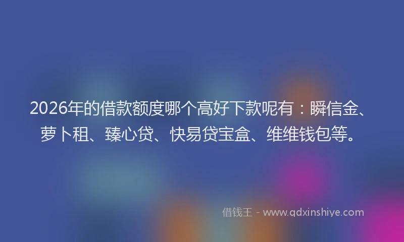 2026年的借款额度哪个高好下款呢有：瞬信金、萝卜租、臻心贷、快易贷宝盒、维维钱包等。
