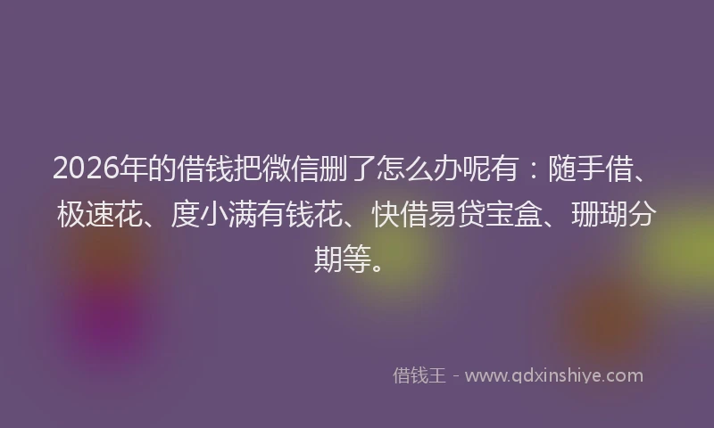 2026年的借钱把微信删了怎么办呢有：随手借、极速花、度小满有钱花、快借易贷宝盒、珊瑚分期等。